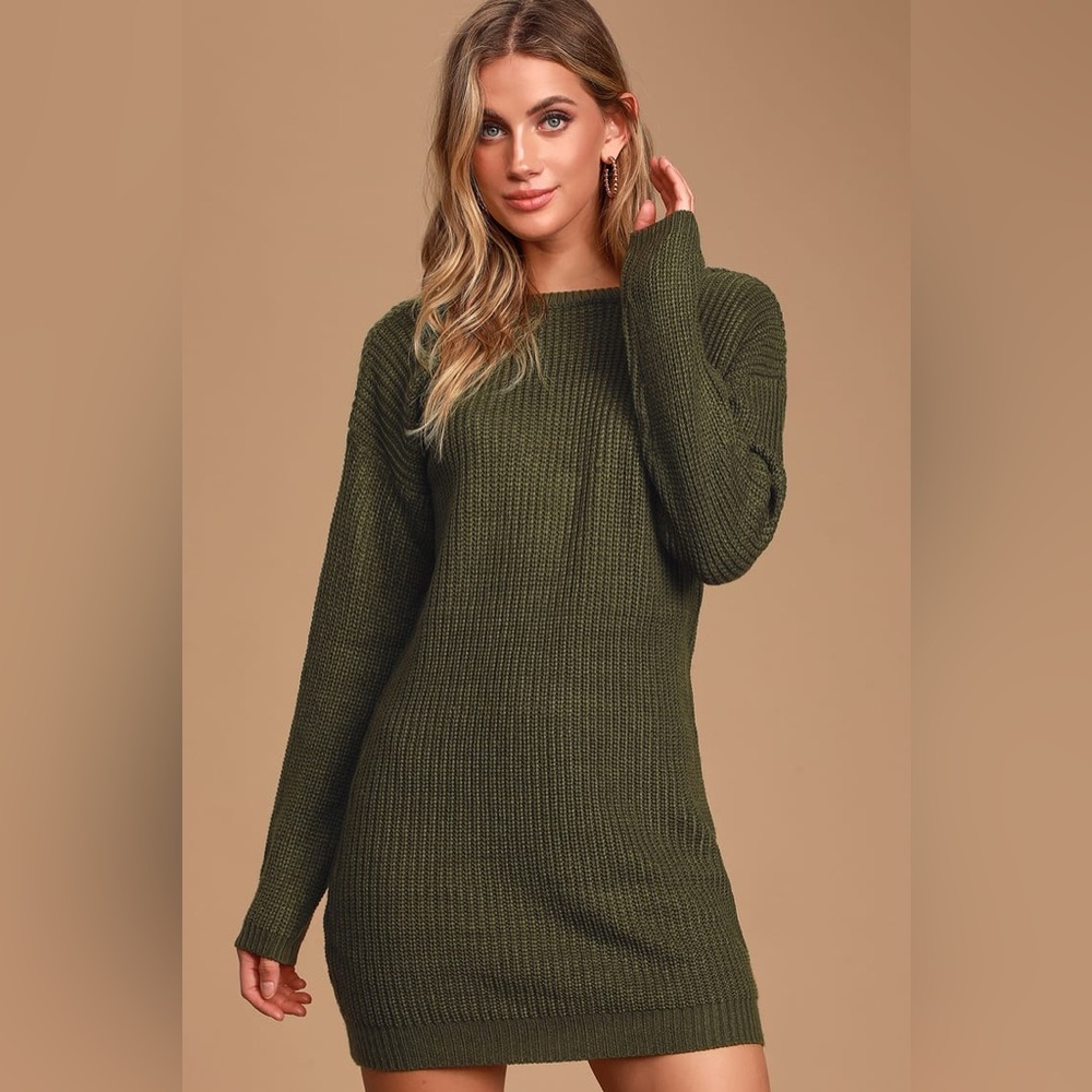 Lulus Olive Green Backless Sweater Dress - Size XS